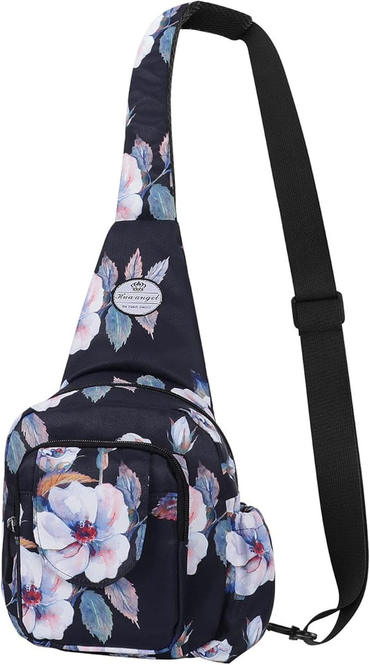HUA ANGEL Floral Sling Bag, Small Lightweight Crossbody Shoulder Chest Bag for Men & Women Compact Travel Hiking Mini Daypack