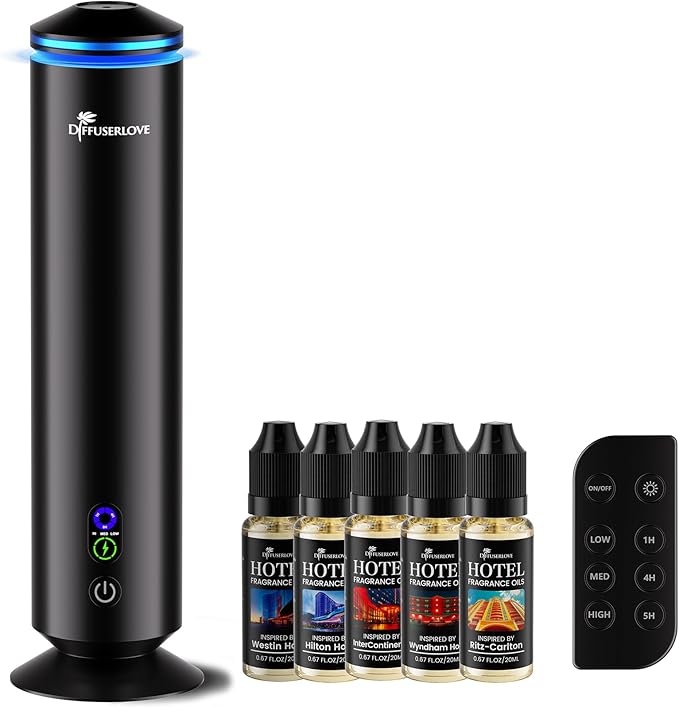 Diffuserlove Full Metal Body Waterless Scent Diffuser with 5 Hotel Scent Oils Hotel Diffuser Waterless Aromatherapy Essent...