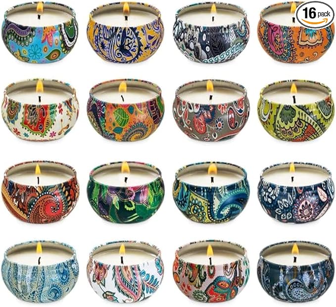Wfmolcand 16 Scented Candles Gift,Natural Soy Wax Aromatherapy Candles,Small Portable Tin Candles Set for Mom,Women,Teache...