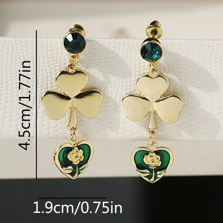 New Fashion Floral Heart Dangle Earrings For Women, Niche Unique Light Luxury High-End Temperament Elegant Daily Ear Jewelry