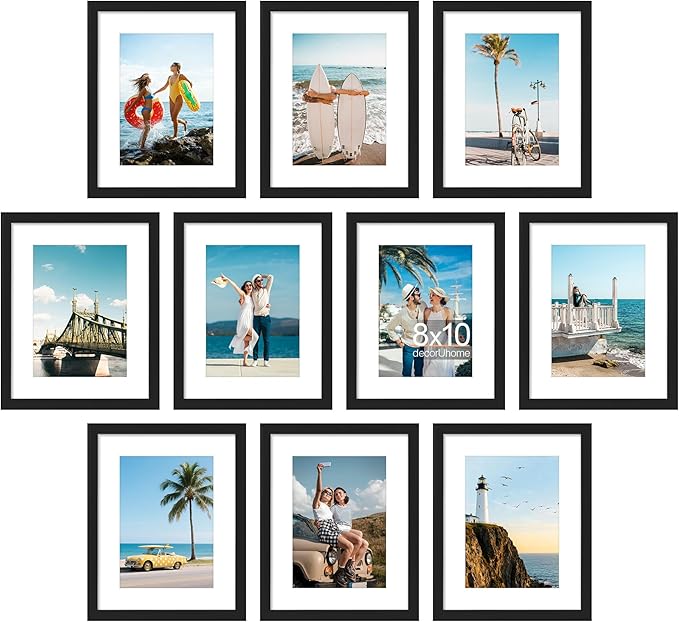 decorUhome 8x10 Picture Frame Set of 10, Display Photos 5x7 with Mat or 8x10 Unmatted for Picture Frames Collage Wall Deco...