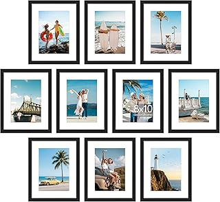 decorUhome 8x10 Picture Frame Set of 10, Display Photos 5x7 with Mat or 8x10 Unmatted for Picture Frames Collage Wall Deco...