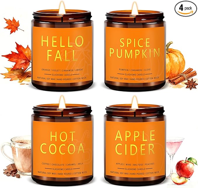 Fall Candles Set | 4 Pack Candles for Home Scented Natural Soy Wax, Autumn Gifts Set for Women Men, Fall Fragrance of Hell...
