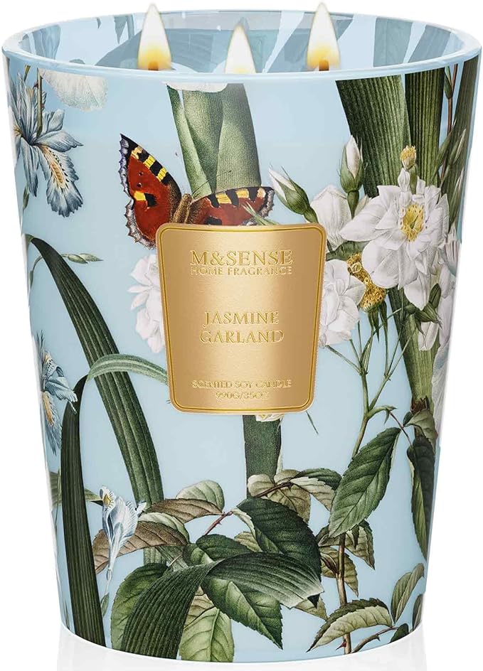 M&SENSE Jasmine Candles Highly Scented 3 Wick 35oz 150 Hours Burn Extra Large Jar Candles for Women, Natural Soy Wax Aroma...