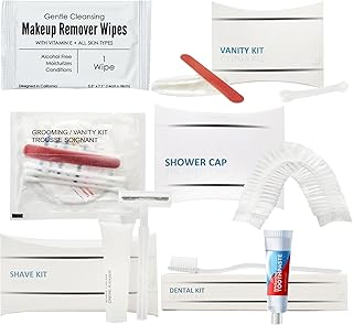 World Amenities Luxury Necessities Mini Travel Size Toiletries Kit | Contains Razor, Shave Cream, Waterproof Shower Cap, T...