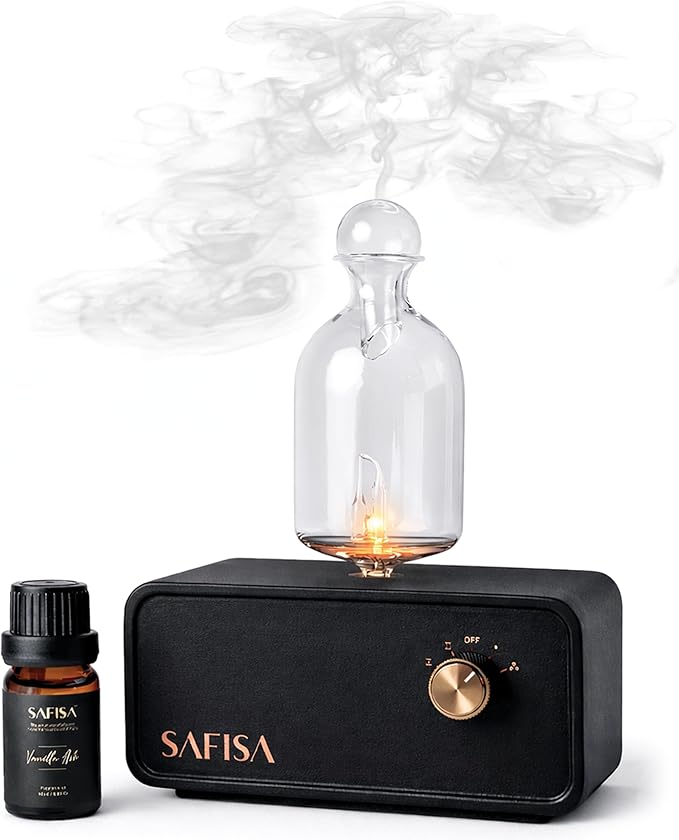 SAFISA Waterless Essential Oil Diffuser, Nebulizing Cold Air Scent Diffuser for Home, 700 Sq. Ft., Portable Glass Waterles...