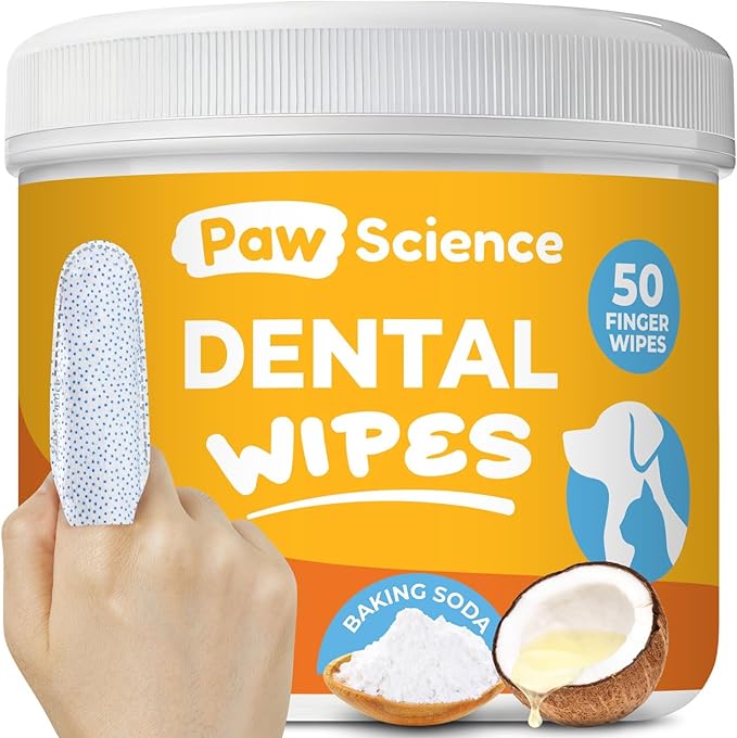 Paw Science Dog & Cat Teeth Cleaning Wipes - Dental Finger Wipes for Cats & Dogs - Pet Toothbrush & Tooth Brushing Kit - E...