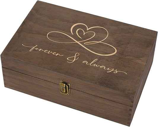 Rustic Wooden Memory Box – Medium Keepsake Storage Box with Double-Sided Engraving – “Forever & Always” Outside & “Every L...