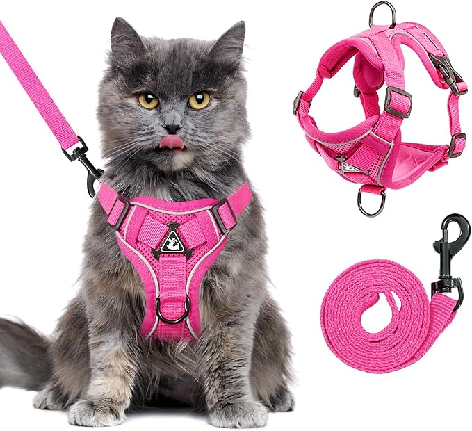 XL Cat Harness Escape Proof for Heavy Cats - Adjustable Vest Leash Set with 4 Buckles, Reflective Breathable Mesh for Extr...