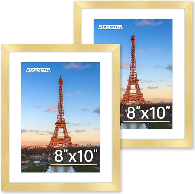 FIXSMITH 8x10 Picture Frame Set of 2, Gold Picture Frames Collage for Tabletop or Wall Display, Photo Frame with HD Plexig...