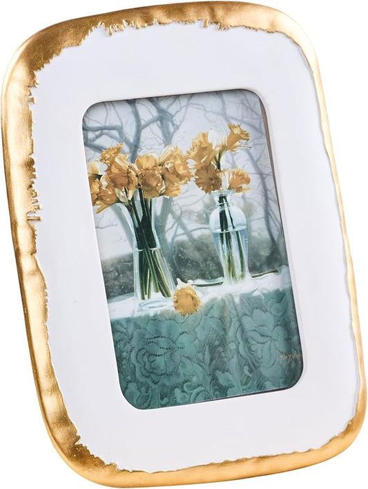 ZIHARA 4x6 Picture Frame, Ornate Photo Frame White & Gold, Hand-Crafted Resin Table Top Frame, Hanging Frames with Easel, ...