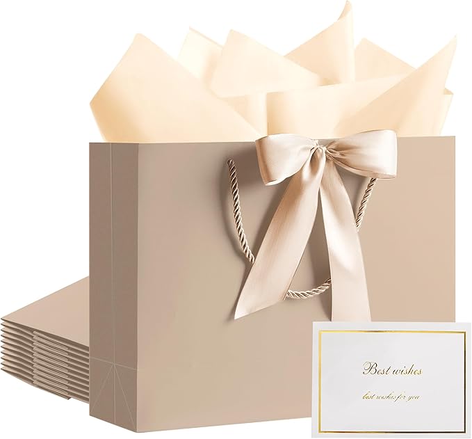 PASEOTA 12.6" Gift Bags Bulk, 10 Pcs Gift Bags with 20 Tissue Paper 10 Greeting Cards, Luxury Bag with Handles for Wedding...