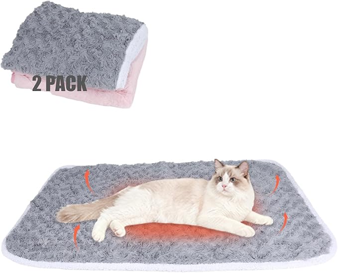 SUPRIY 2-Pack (Pink + Gray) Self-Warming Cat Mat Self-Heating Dog Mat Warm Pet Pad Reflective Heating Pet Bed Waterproof a...