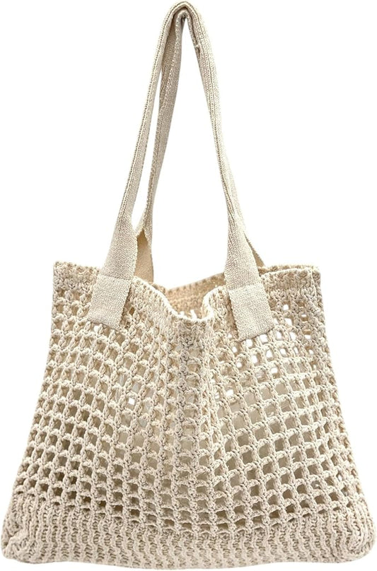 ENBEI Women's Beach Tote Bag, Crochet Knit Hollow Design, Stylish Tote for Beach,Travel and Everyday Use Aesthetic Handbag