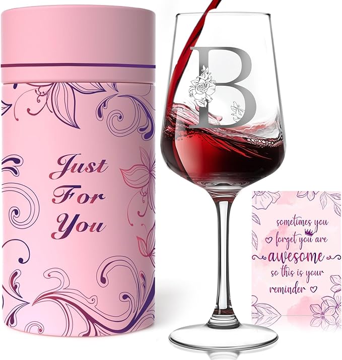 Mothers Day Gifts for Mom, Grandma, Wife - Personalized Monogram A-Z Wine Glass Gifts for Women - Unique Birthday Gift for...