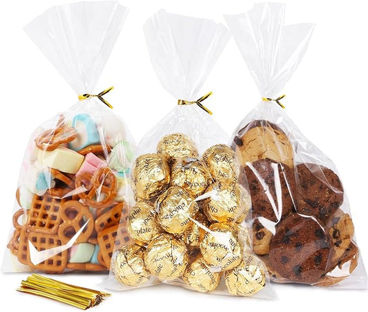 SUREHOME Cellophane Bags, 100 Pack Clear Gift Bag Cellophane Treat Bags with Ties 6x10 Inch Plastic Small Cello Candy Bag ...