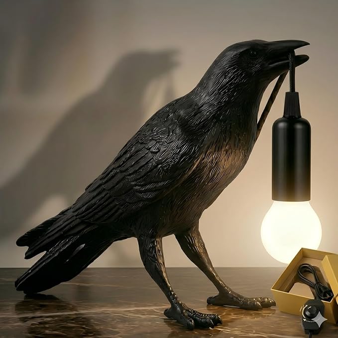 OVANUS Crow Lamp Gothic Decor, Raven Table Lamp with Adjustable Brightness, Dark Academia Aesthetic Night Light for Bedroo...