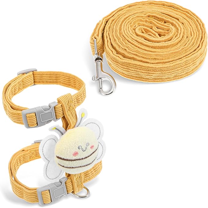 Cat Collar and Leash Set, Yellow Bee Pattern,Escape Proof Adjustable Kitten Harness, Soft Breathable Mesh for Small Cats, ...
