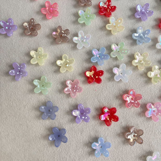 Translucent Jelly 5-Petal Star Flower Beads, AB Iridescent Center-Hole Spacers For DIY Vintage Hair Sticks, Earrings & Jewelry Making.