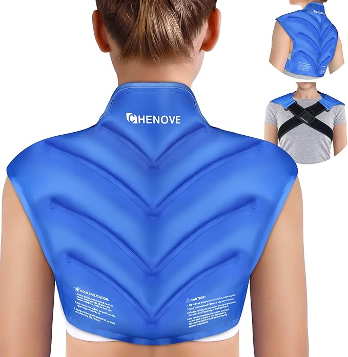 Chenove Ice Pack for Shoulders Upper Back with Strap, Neck and Shoulder Ice Pack Wrap Rotator Cuff Gel Reusable with Cold ...