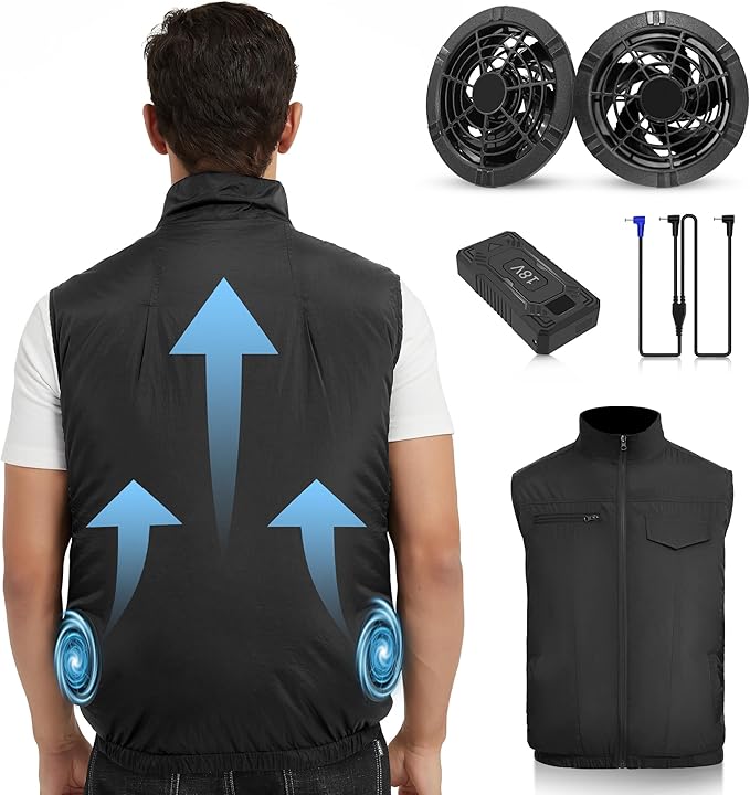 Foiueyga Cooling Vest for Men Women with 20000mAh Battery, 2pcs Fan 18V Electric Air Conditioned Vest for Hot Weather Outdoor