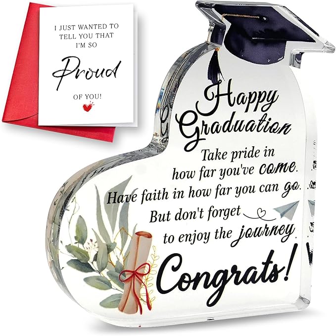 Happy Graduation Heart Acrylic Decor with Card Set Gifts for Women, Best 2026 Graduation Gifts for Her Him Women High Scho...