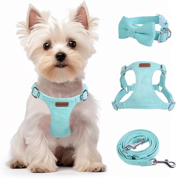 Dog Harness and Leash Set, XXS No Pull Adjustable Puppy Harness with Multifunction Pink Dog Leash and Dog Collar, Soft No ...