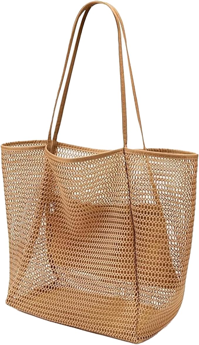 houlishu Women's mesh beach bag, summer travel mesh tote bag with large inner pocket, essential for pool vacation beach