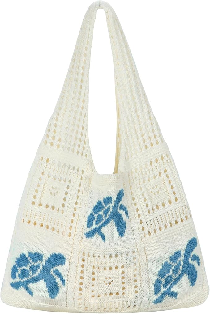Topdear Crochet Tote Bag for Women, Aesthetic Crochet Mesh Beach Tote Bag, Summer Vacation Knitted Bag for Women Shoulder