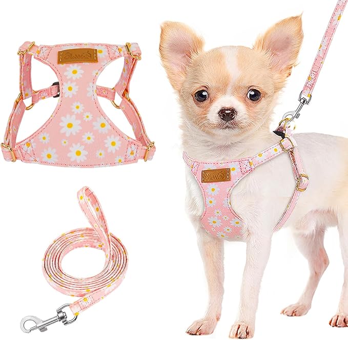 Lukovee Puppy Harness and Leash Set, No Pull Lightweight Soft Suede Adjustable Pet Harness Vest with Snap Buckle for Puppy...
