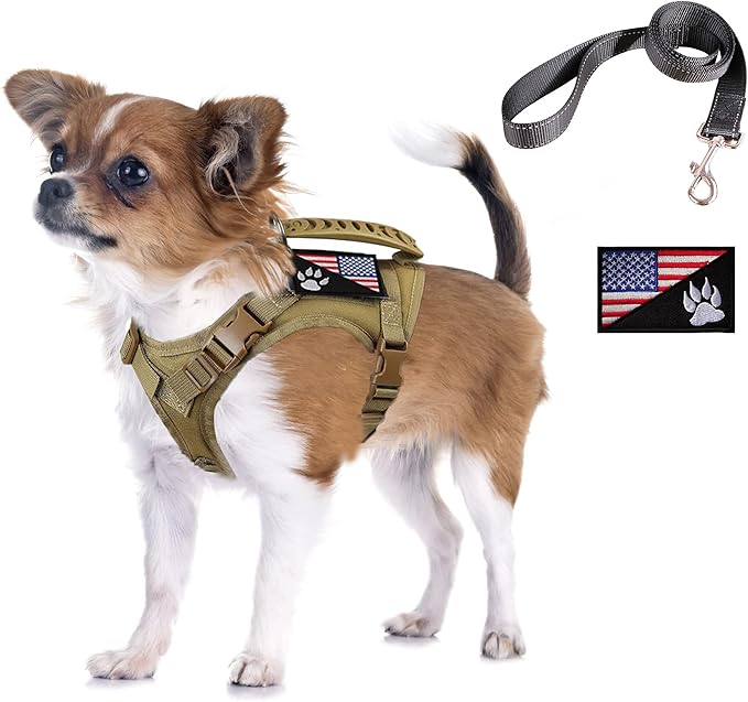 Tactical Dog Harness with Leash Tactical Puppy Vest with Rubber Handle K9 Military Adjustable Pet Harness for Outdoor Trai...