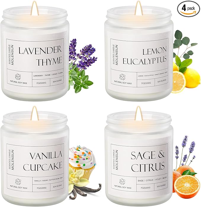 Molensun 4 Pack Candles for Home Scented, 28 oz Long Lasting Candles, Soy Candle Set Gift for Women - Lavender Thyme/Lemon...