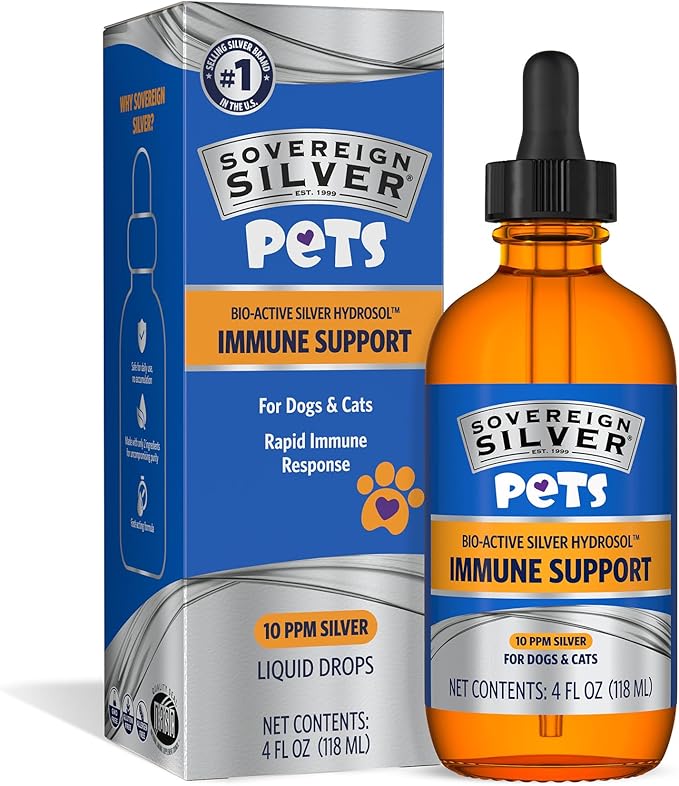 Sovereign Silver Pets Immune Support - Colloidal Silver, Bio-Active Silver Hydrosol, for Dogs and Cats 10 ppm, Liquid Drop...