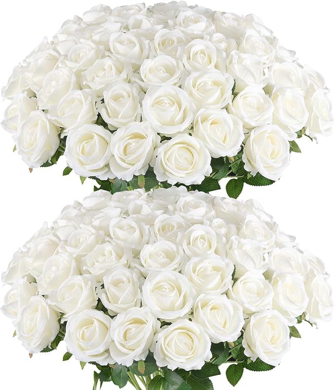 Hananona Artificial Roses in Bulk, Fake Velvet Silk Roses Realistic Rose for Wedding Centerpieces Flower Arrangement Home ...