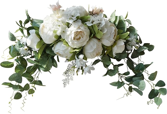 H&S BRIDAL Wedding Arch Flowers, 30 Inch Rustic Artificial Floral Swag for Door Lintel, Green Leaves Rose Peony Sunflowers...