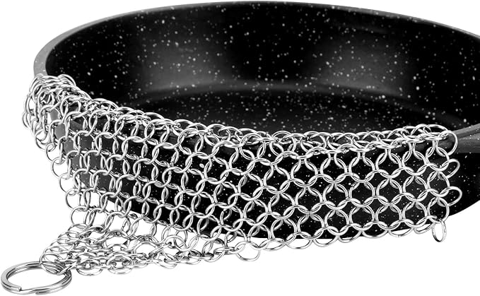 Cast Iron Cleaner 6"x6.3" 316L Stainless Steel Chainmail Scrubber for Griddle Skillet Dutch Oven Wok Stainless Steel Pot C...