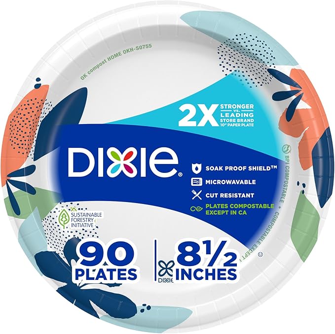 Dixie Medium Paper Plates, 8.5 Inch, 90 Count, 2X Stronger*, Microwave-Safe, Soak-Proof, Cut Resistant, Disposable Plates ...
