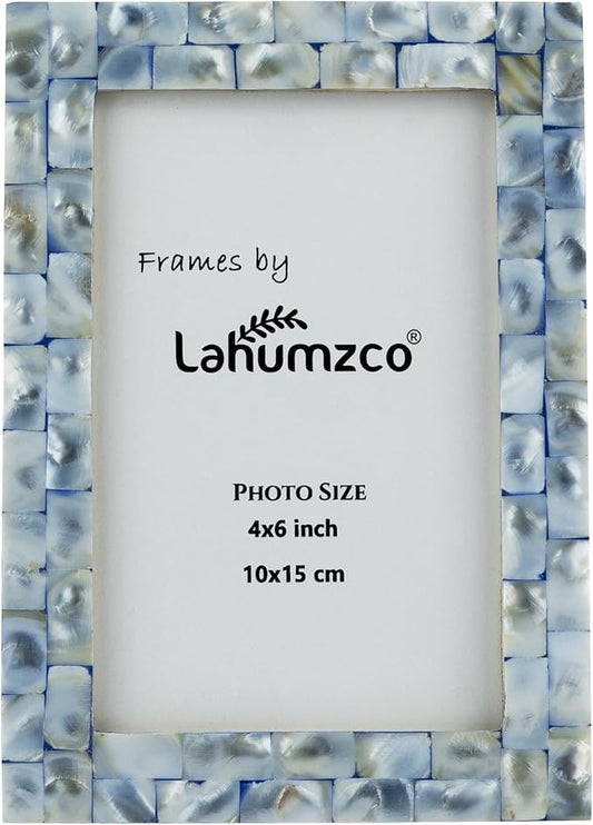 Lahumzco Mother of Pearl Photo Frame 4x6 – Handmade Decorative Picture Frame for Tabletop or Wall – Elegant Pearl Inlay Ho...