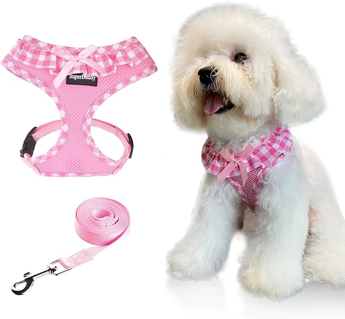 SuperBuddy Upgraded Soft Mesh Dog Harness, Super Breathable Lightweight Pet Harnesses for Puppy Dogs Outdoor Walking, Pink...