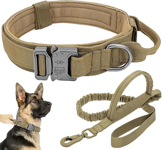 Tactical Dog Collar Leash Set, Adjustable Military Training Nylon Collar Dog Training with Control Handleand Metal Buckle,...