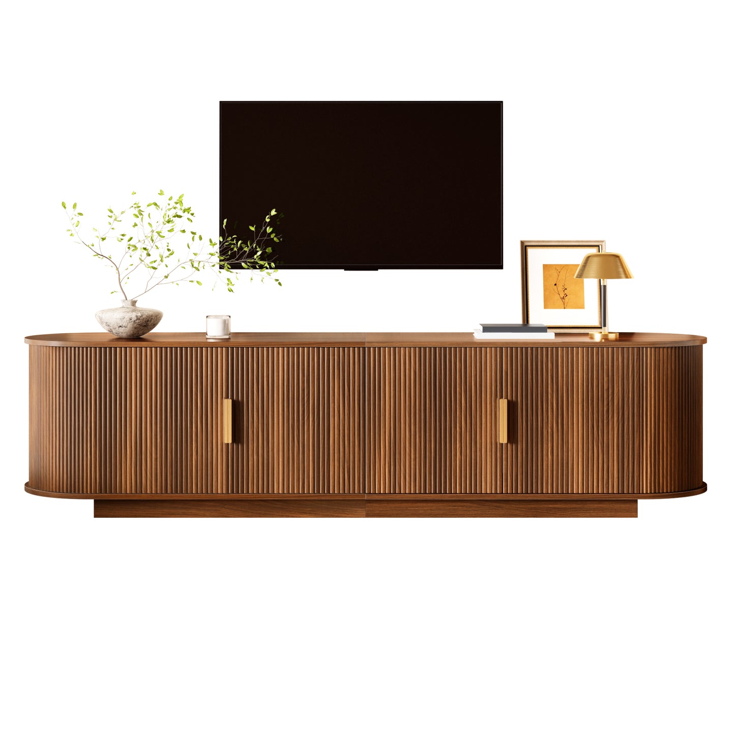 TV Cabinet, Lowboard, Wave Structure, Chipboard MDF Body, Metal Handles, 4 Doors, Spacious Storage Space