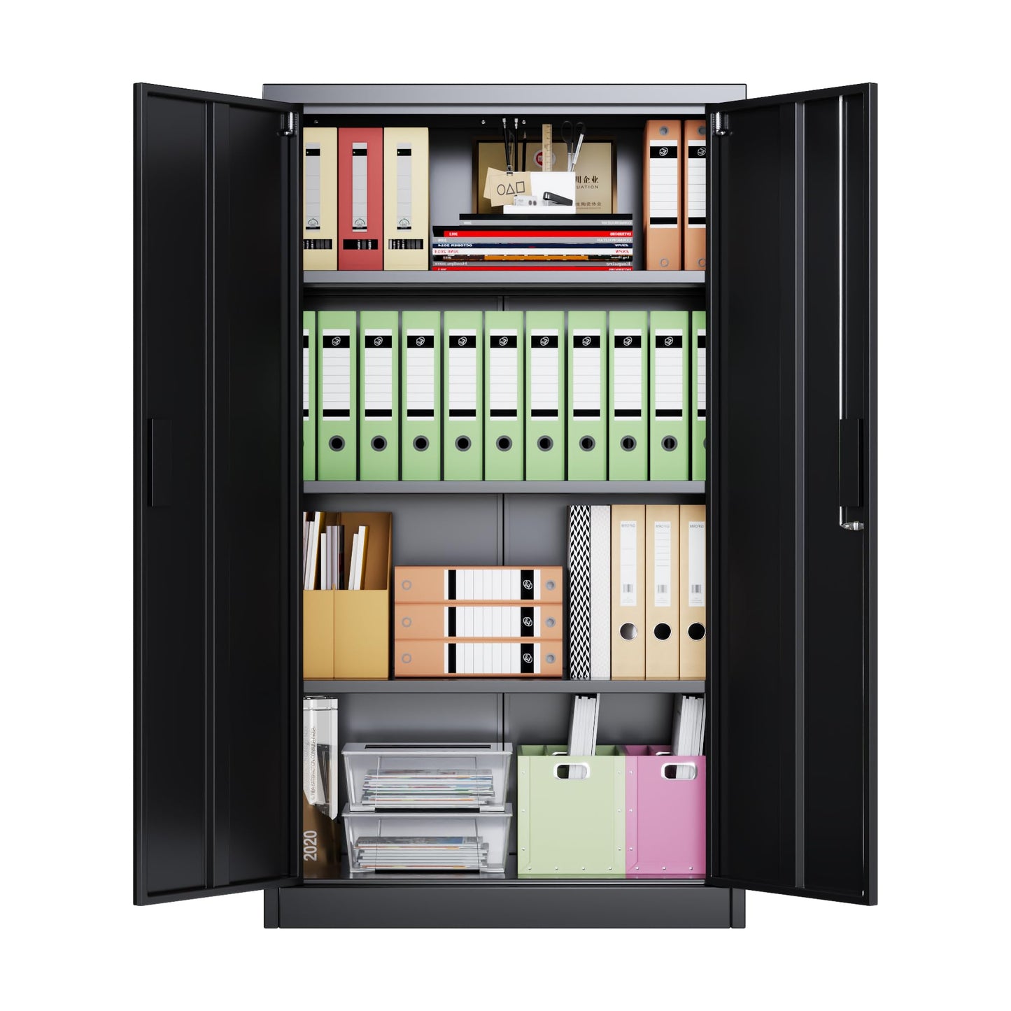 Metal Garage Storage Cabinet, Lockable Steel Storage Cabinet With 3 Adjustable Shelves For Garage, Office, Home, Assembly Required, Black
