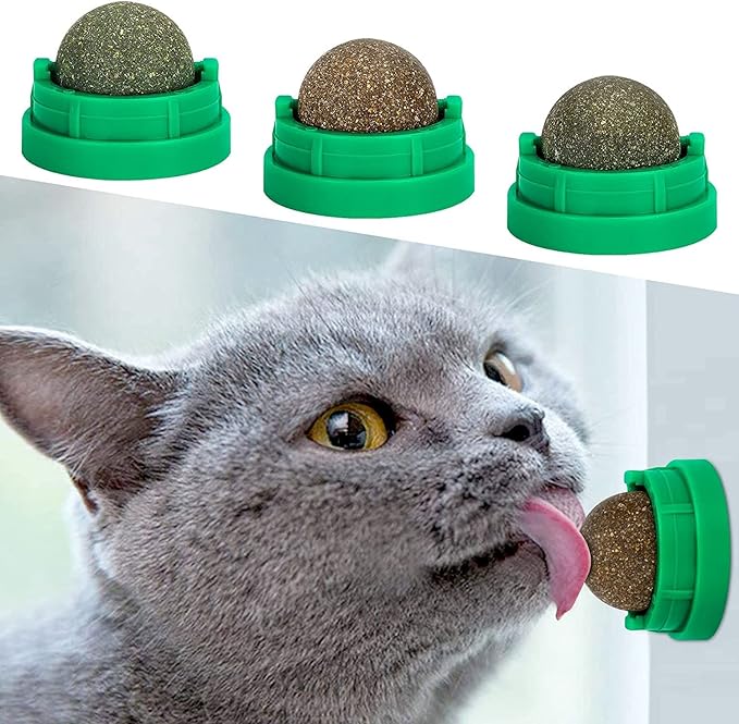 SINROBO 3 Pack Catnip Balls, Catnip Ball for Cats Wall, Edible Kitty Toys for Cats Lick, Safe Healthy Kitten Chew Toys, Te...