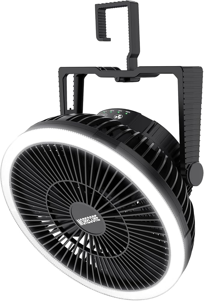 MORECORE Portable Camping Fan with LED Lantern, 24HRS Running 8inch Rechargeable Tent Fan, Powerful 3-Speed 180° Rotate wi...