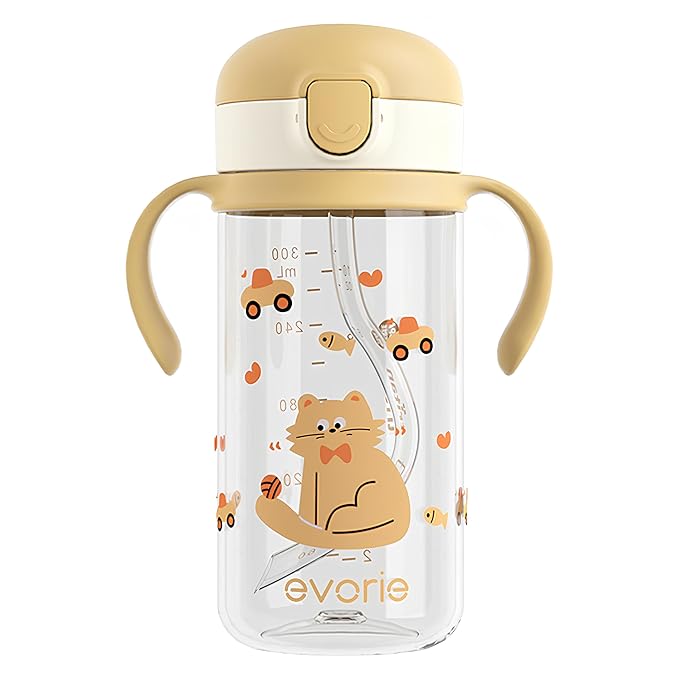 Evorie Tritan Spill Proof Toddler Straw Sippy Cup, 10 oz for Baby and Toddlers 1-3 Years Old, No Spill Straw Water Bottle ...