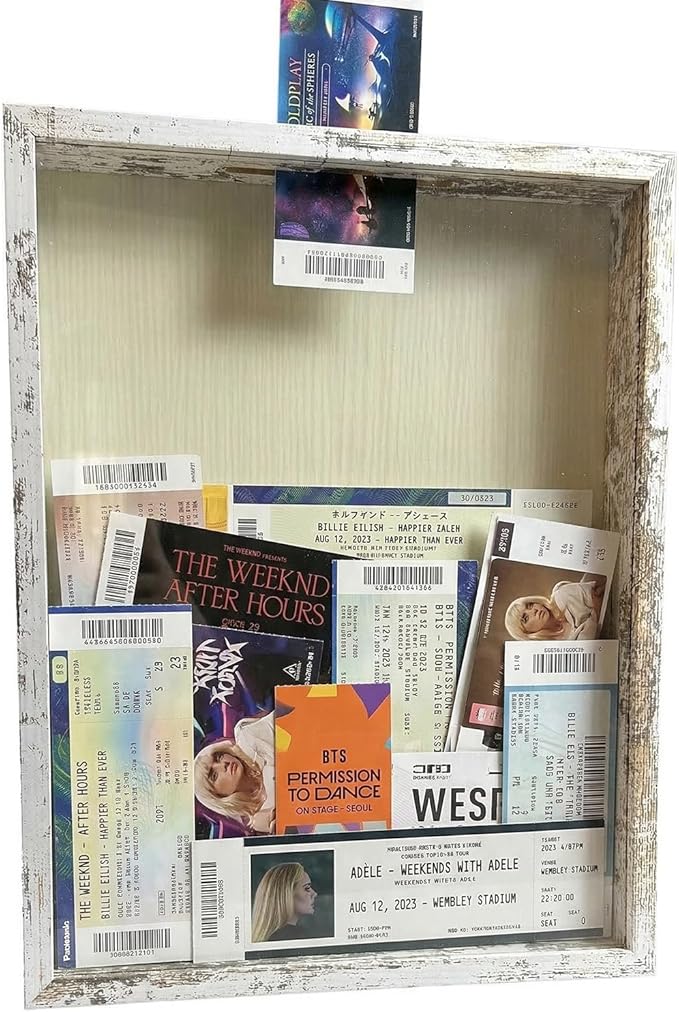 Ticket Shadow Box 11×14 White Top Loading Display Case Frame with Top Slot, Perfect for Movie Travel Concert Sporting Even...