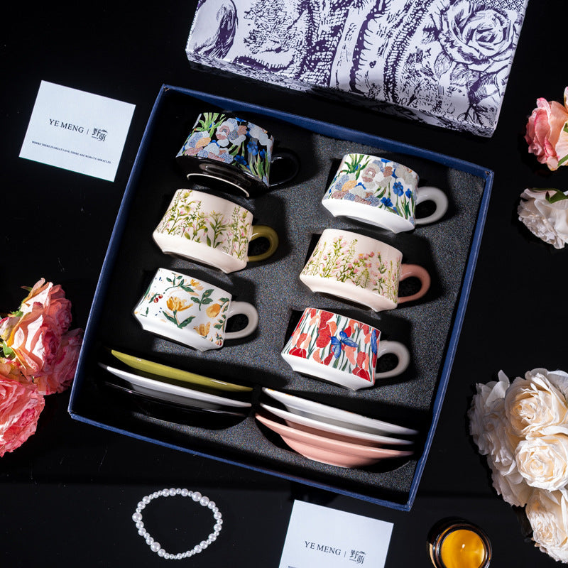 Affordable Luxury Original Iris Flower Ceramic Coffee Cup Gift Set