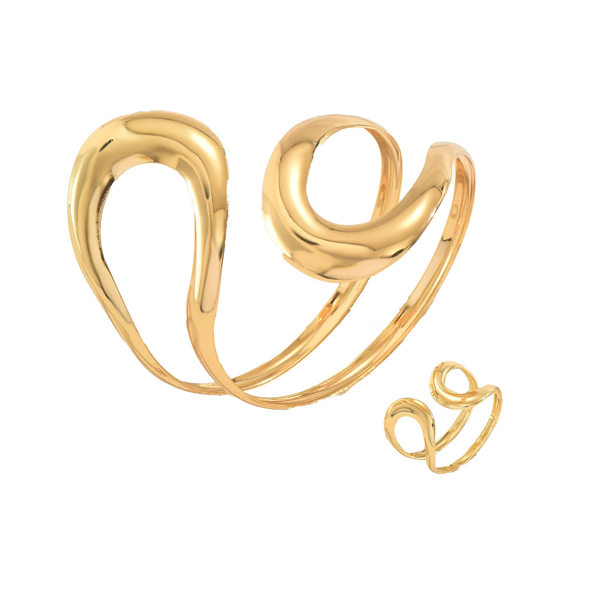 Hot Selling Cross-border European American Women Jewelry Set, Unique Hollow Smooth Metal Bangle & Adjustable Open Ring, Versatile Matching Hand Accessories