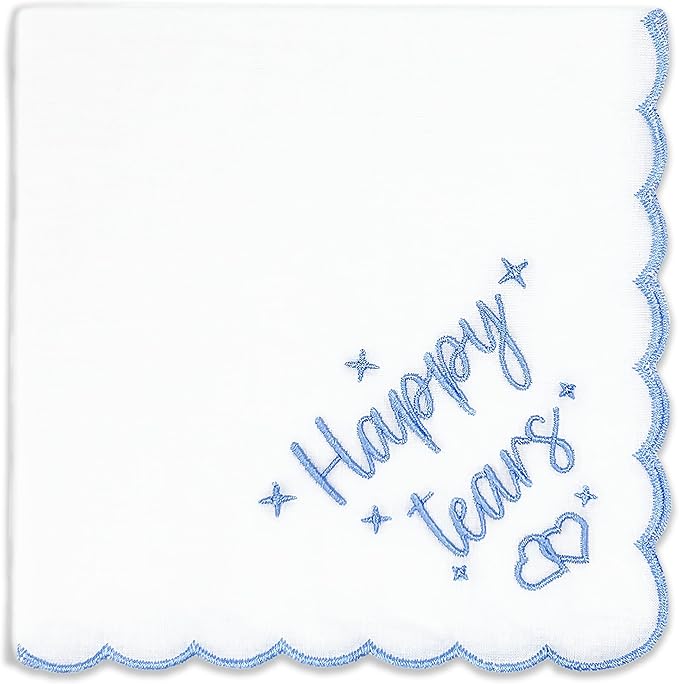 Lamyba Bride Gifts – Something Blue Gift for Bride, Wedding Handkerchief for bride Embroidered Happy Tears Keepsake Handke...