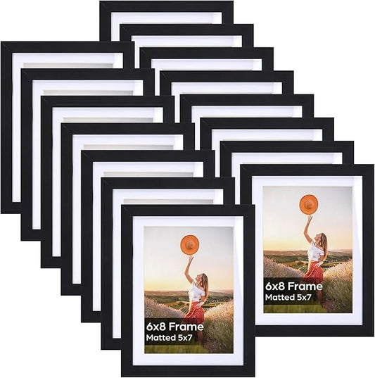 Lyeasw 5x7 Picture Frame Black Set of 15, Display Pictures 6x8 without Mat or 5x7 with Mat, Multi Photo Frames for Wall or...